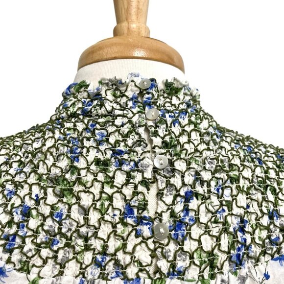 Zara Linen Blend Cottagecore Floral Long Sleeve Dress Smocked Neck size Small - Picture 6 of 11